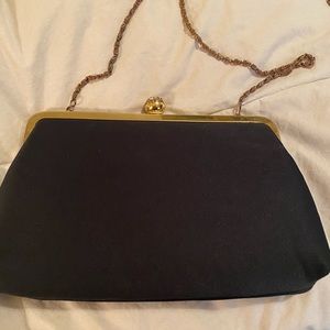 Vintage Black satin clutch crystal closure